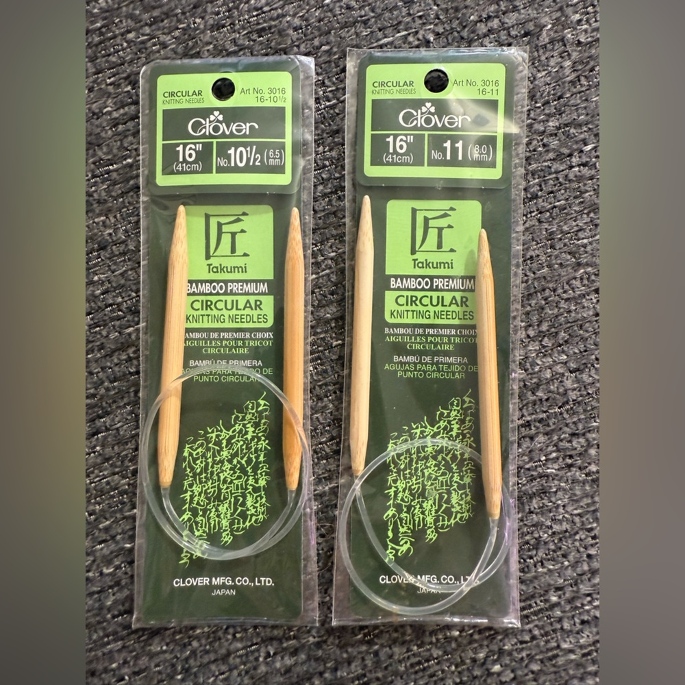 Clover Takumi Bamboo Premium Circular Knitting Needles NIP 16” Size 10.5 & 11